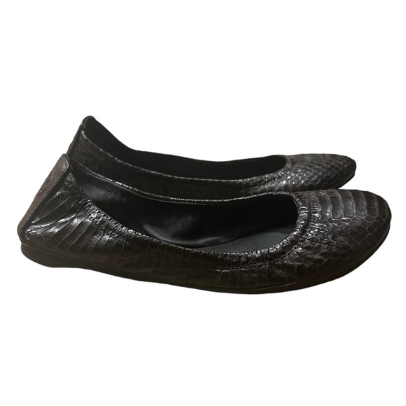 TORY BURCH Snakeskin Embossed Leather Eddie No Logo Ballerina Flats Size 5 - Picture 1 of 8